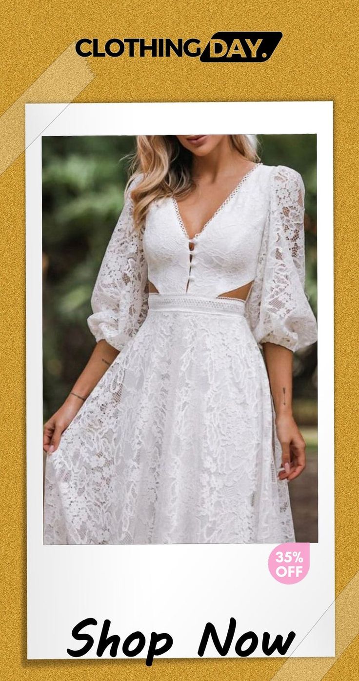 Solid Color Mid-sleeve Elegant Lace Midi Dress Lace Midi, Lace Midi Dress, Shop Now, Midi Dress, Solid Color, Lace, Clothes, Color