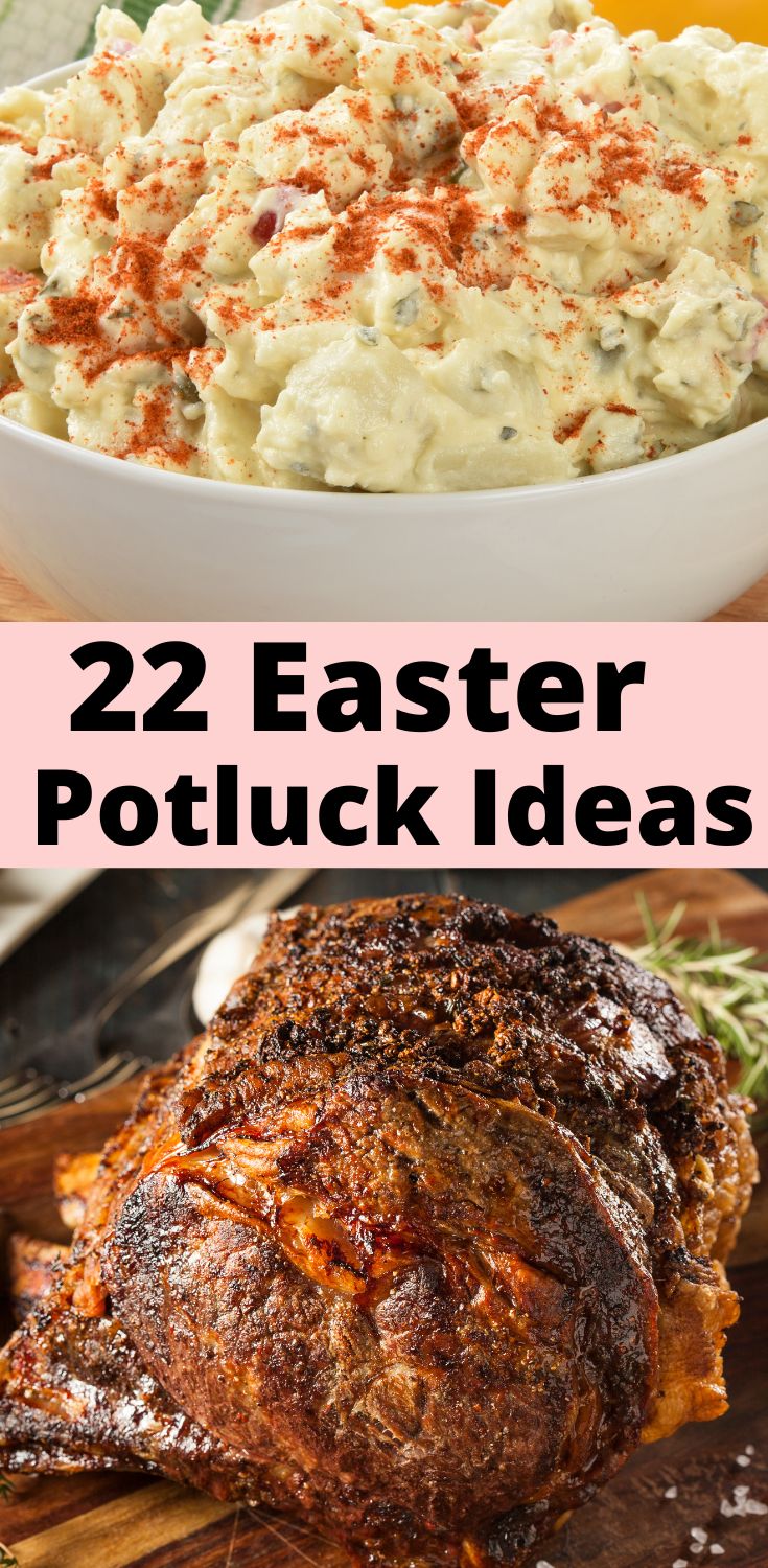 two pictures with the words 22 easter potluck ideas on them and an image of a