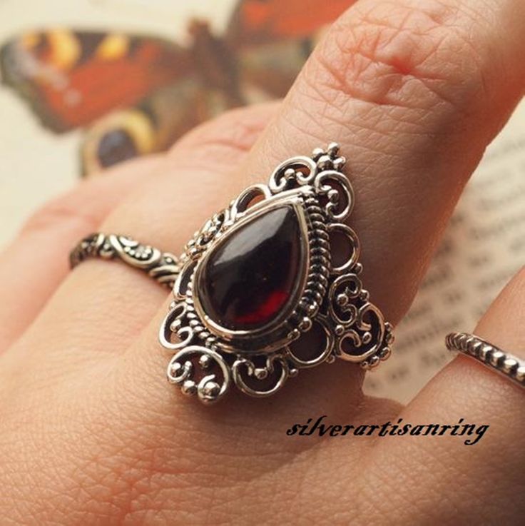 Gothic Ring, Bohemian Ring, Gothic Rings, Stylish Rings, Bohemian Rings, Garnet Ring, 925 Silver Ring, Moonstone Jewelry, Women Ring