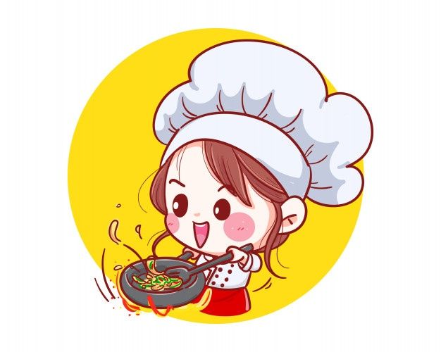 Female chef cut carrot vegetable cooking in kitchen cartoon | Premium Vector Cooking Cartoon Illustration, Cute Chef Illustration, Woman Cooking Illustration, Chibi Cooking, Cook Drawing, Cooking Cartoon, Chef Woman, Chef Girl, Cartoon Art Illustration