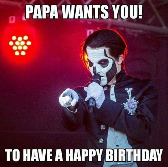 a man with white face paint on his face singing into a microphone and saying papa wants you to have a happy birthday