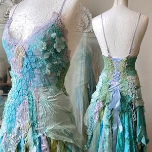 Wedding dress for mermaids ocean colours bridal gown ethereal | Etsy Sleeveless Fairy Dress With Ruffles For Wedding, Mermaid Wedding Dress With Fitted Bodice, Wedding Mermaid Dress With Fitted Bodice, Blue Fairytale Dress For Wedding, Blue Fairytale Wedding Gown, Green Mermaid Dress For Wedding, Green Mermaid Wedding Gown, Summer Wedding Gown In Green, Green Mermaid Hem Wedding Dress