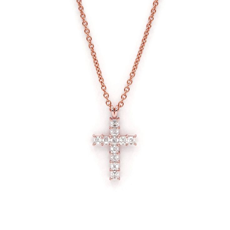 The larger version of our Small Asscher Cross Pendant. Giving off the illusion of a glass surface, 11 natural diamonds are set in a 4-prong arrangement. A testament to the bond between faith and luxury, each pendant comes ready-to-wear with a matching adjustable 18" solid gold chain. Carat | 1.14 ctw (+/- .01cts)Clarity | VSColor | DEFCut | AsscherGold | 14 karat Note: In-stock products ship same-day or next-day depending on the time of your order. For made-to-order items please allow up to 1-3 Elegant Cross Shaped Jewelry With Single Cut Diamonds, Elegant Cross Jewelry With Single Cut Diamonds, Luxury Diamond Cross Pendant Necklace, Elegant Single Cut Diamond Cross Pendant Jewelry, Luxury Cross Pendant Diamond Necklace, Elegant Single Cut Diamond Cross Pendant, Rose Gold Cubic Zirconia Cross Pendant, Luxury Cross Pendant With Single Cut Diamonds, Luxury Cross Jewelry With Brilliant Cut