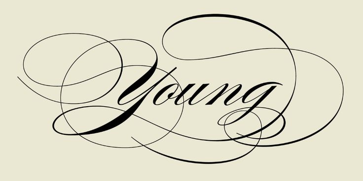 the word young written in cursive writing on a beige background with black ink