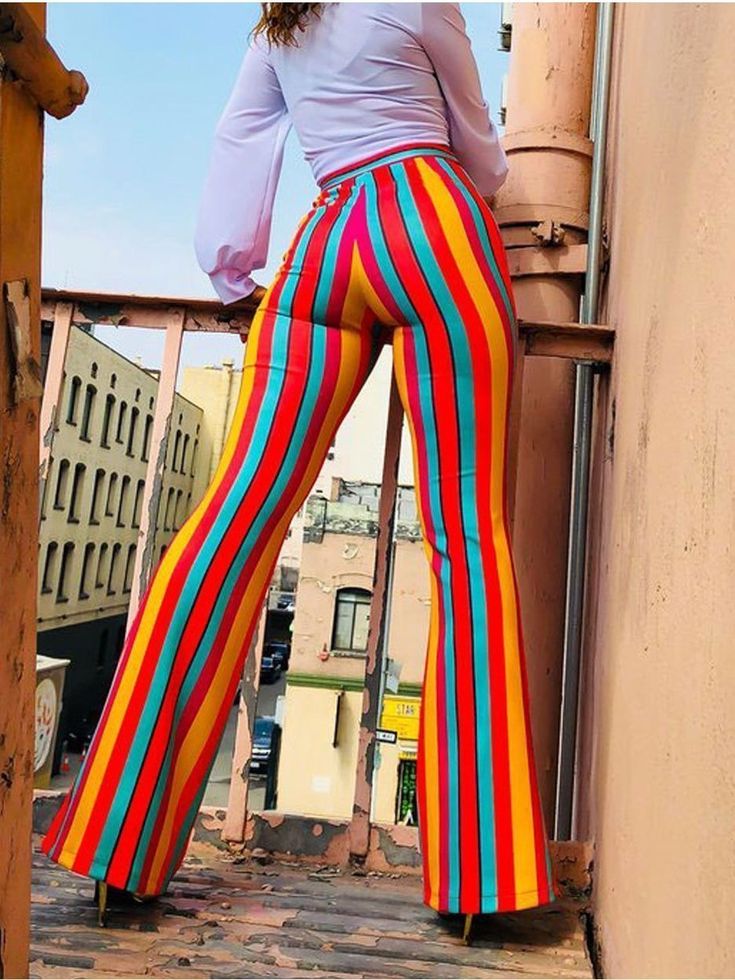 Buy More! Save More! Striped Flare Pants, 70s Inspired Fashion, Flared Trousers, Women Office, Printed Wide Leg Pants, Trousers Pants, Flare Leg Pants, Flare Trousers, Type Of Pants