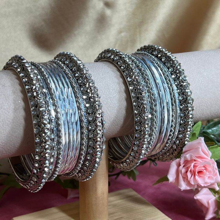 A set of bangles for both arms in silver     Ready to ship 📦 Adjustable Silver Cuff Bracelet For Festive Occasions, Festive Silver Bracelet, Bohemian Silver Bangle Hand Set, Silver Bangle Bracelets For Festive Occasions, Silver Bangle Bracelet For Festive Occasions, Silver Bohemian Bangle With Hand Set Details, Hand Set Silver Bohemian Bangle, Adjustable Silver Bangle Hand Set, Silver Stackable Metal Jewelry