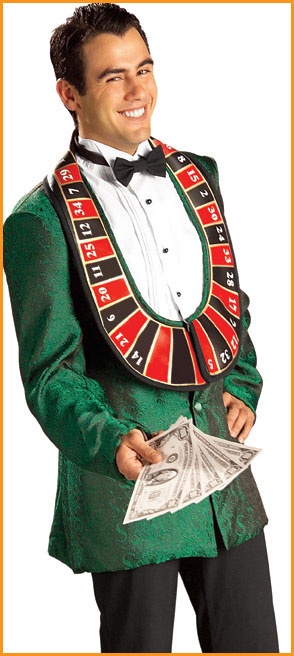 a man in a casino suit holding money