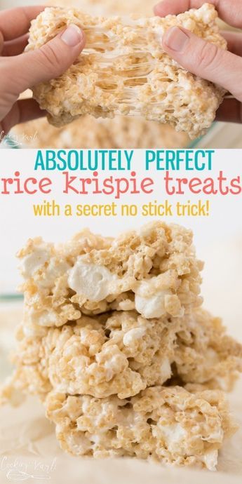 an image of rice krispie treats stacked on top of each other with text overlay