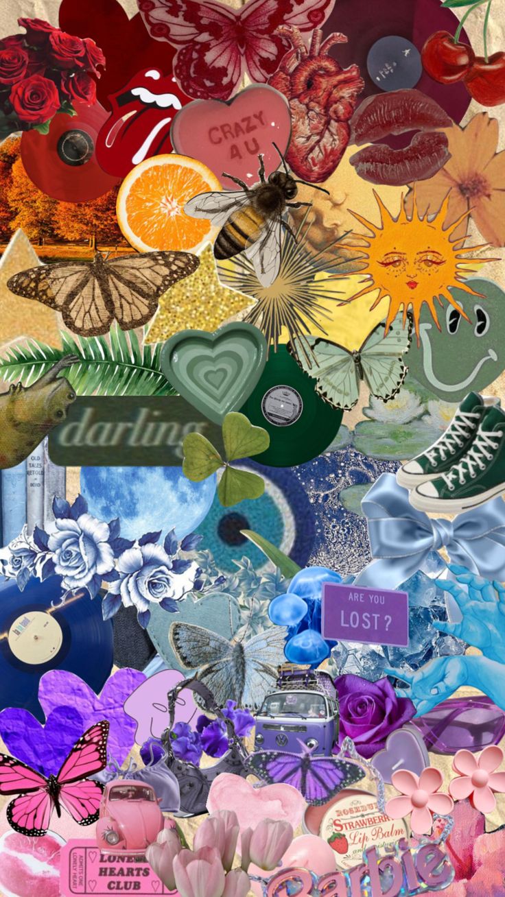 a collage of flowers and butterflies with the words lost in it's center