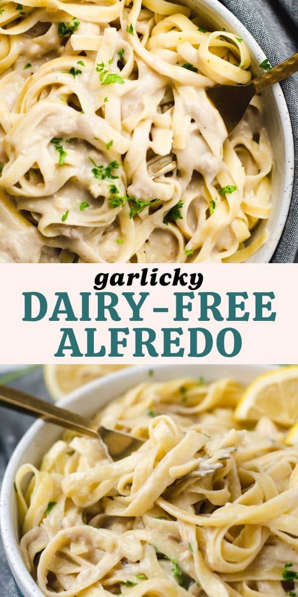 a bowl filled with pasta and sauce next to another bowl full of alfredo noodles on the side