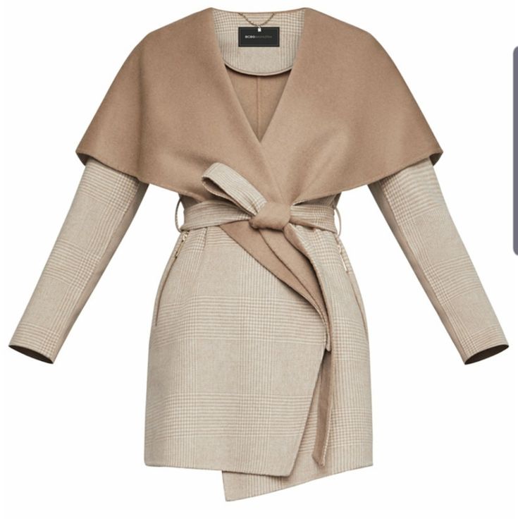 This Coat Is Beautiful And Brand New To Stores And Bcbgmaxazria Web Site Original Price Is $398...All Reasonable Offers Will Be Considered.. A Wool Blend Coat So Comfy You'll Never Want To Take It Off. Features An Oversize Shawl Collar, Hood, And Wrap Tie At The Waist. Shell: 52% Wool, 45% Polyester, 1% Acrylic, 2% Other Knit Trim: 59% Cotton, 39% Polyester, 2% Spandex Dry Clean True To Size Size Small Is Approximately 32.5 Inches From Shoulder To Hem. Hooded Wrap Coat, Beige Plaid, Wrap Jacket, Bolero Jacket, Wrap Coat, Wool Blend Coat, Coat Fashion, First Lady, Shawl Collar