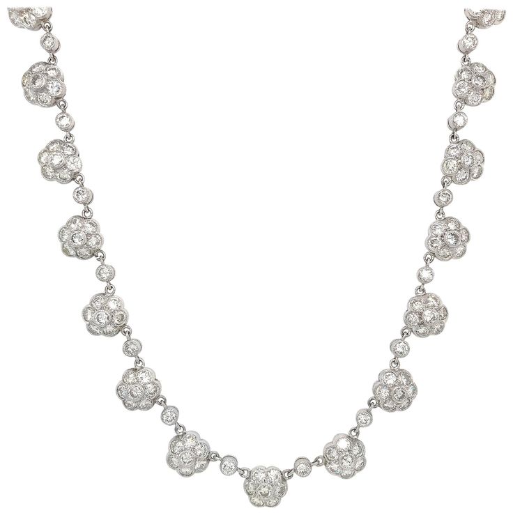 18k White Gold Diamond: 13.0ct twd (estimated) Total Weight: 42.8 grams Necklace Length: 15.5 inches Diamond Flower Necklace, Necklace Design, Gold Necklace Designs, Gold Stone, Diamond Flower, Lovely Jewellery, Dream Jewelry, Gold Flowers, Quality Diamonds