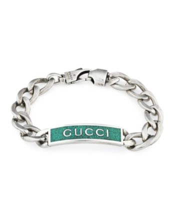 Gucci Sterling Silver Turquoise Enamel Logo Id Bracelet Luxury White Gold Bracelets With Silver-tone Logo, Designer Adjustable Gucci Bracelet, Designer Green Bracelets As Gift, Designer Green Bracelets For Gifts, Luxury Engraved Green Jewelry, Luxury Green Engraved Jewelry, Gucci Jewelry With Bracelet Strap For Gift, Gucci Silver Jewelry With Silver-tone Logo Plaque, Gucci Silver Jewelry With Silver-tone Logo