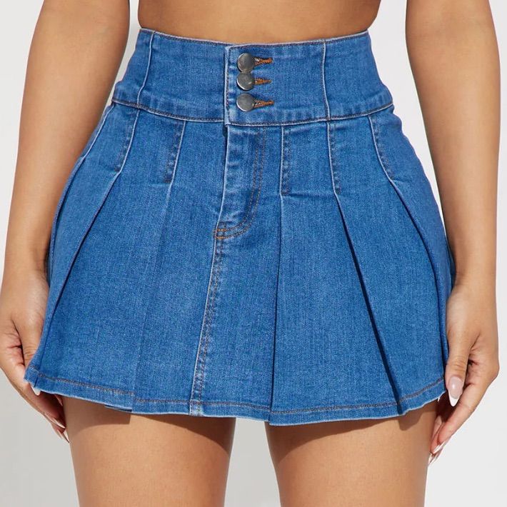 New Skirt From Fashionnova Blue Non-stretch Mini Skirt With Pockets, High-waist Denim Blue Skirt For Day Out, High Waist Denim Blue Skirt For Day Out, Blue Pleated Denim Skirt For Spring, High Waist Pleated Denim Skirt, Non-stretch Blue Mini Skirt, Casual Denim Blue Pleated Mini Skirt, High Waist Pleated Skirt For Day Out, Blue Pleated Mini Denim Skirt