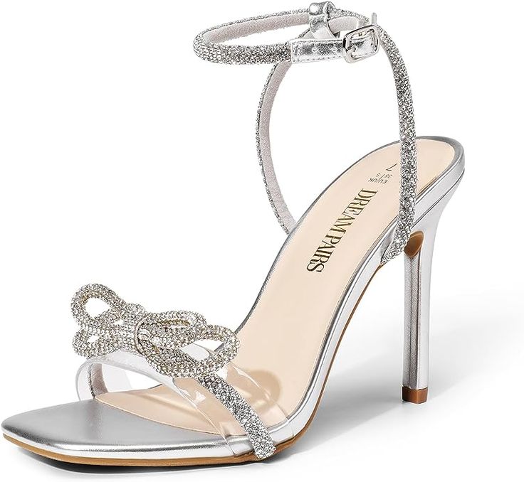 Elegant Sandals Heels, Silver Heels Prom, Silver Sandals Heels, Shoes For Party, Summer Sandals Heels, Prom Outfit, Heels Prom, Square Toe Shoes, Elegant Sandals