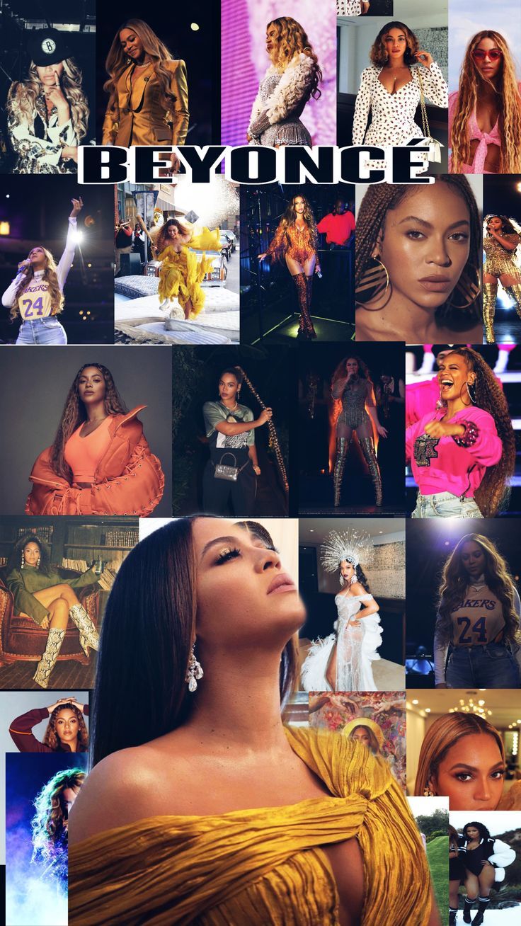 a collage of photos with the words beyonce on it and images of women in different outfits