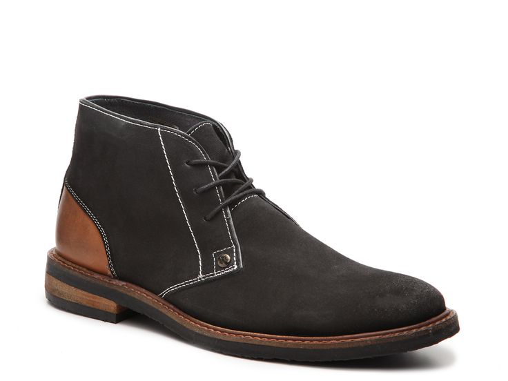 Rustic Asphalt-Ask For More Suede Chukka Boot With a fresh stacked heel detail and modern contrast stitching, the mixed material Ask For More chukka boot from Rustic Asphalt will add some unique tailored style to your attire! High-top Boots With Contrast Sole For Work, High-top Workwear Boots With Contrast Sole, High-top Work Boots With Contrast Sole, Casual Workwear Boots With Contrast Sole, Black Casual Suede Chukka Boots, Tailored Style, Suede Chukka Boots, Suede Chukkas, Chukka Boot