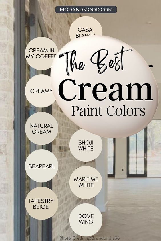 the best cream paint colors for interior walls and ceilings in white, with text overlay