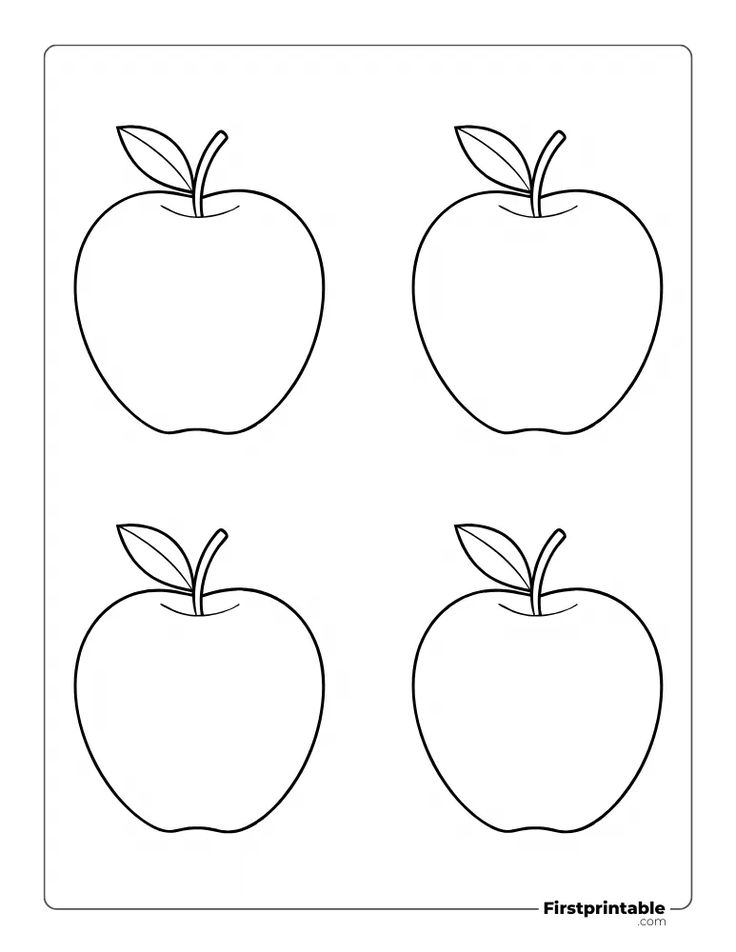 three apples with leaves on each side and one apple in the middle, coloring page