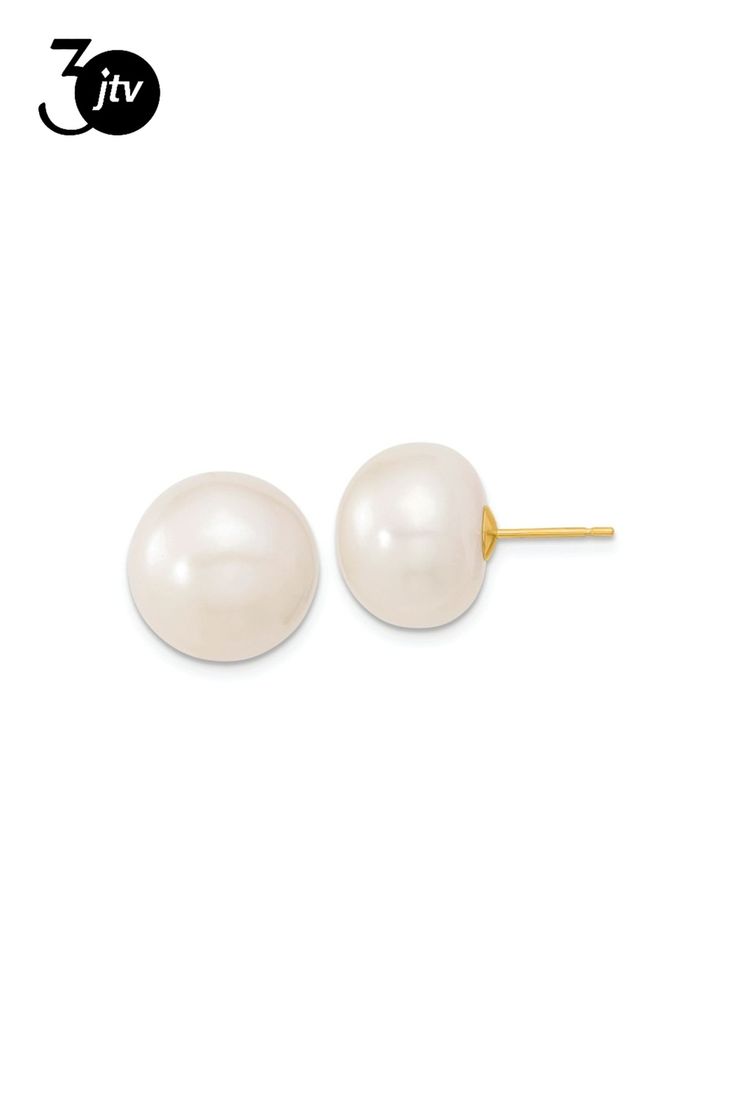 10k yellow gold 13-14mm white button freshwater cultured pearl stud earrings with push backing. Pearl Stud Earrings, Pearl Studs, 10k Gold, Fresh Water, Yellow Gold, Stud Earrings, Yellow, Gold, White