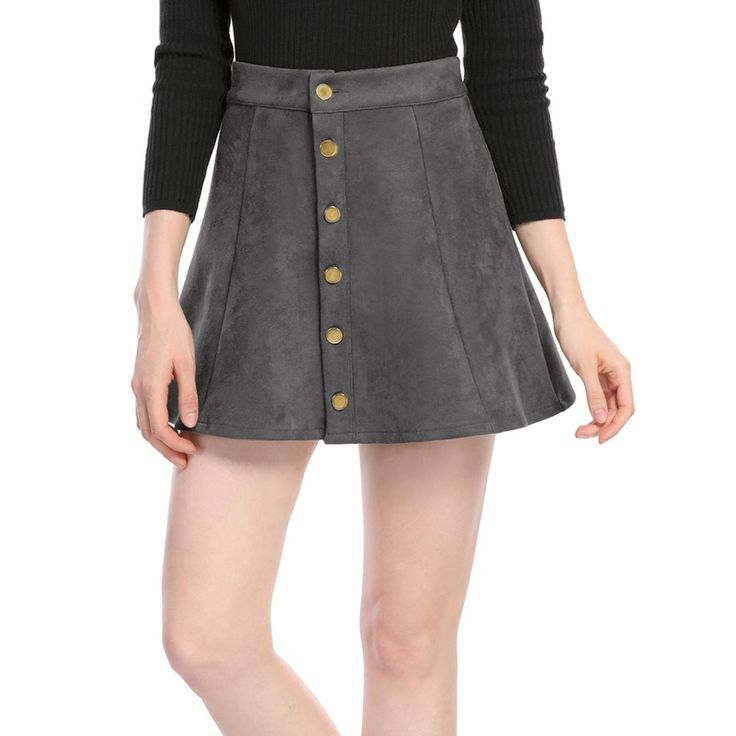 Sleek, simple, and short, this skirt exudes 70s-style charm thanks to wide panels of soft fabric, exposed button closure, and vintage coloring. This skirt features a buttoned front and flaunts an A-line silhouette. It is perfect for pairing with booties and a simple chic top. The skirt with comfortable fabric is paired perfectly with pretty chic heels for a fashionable and sophisticated look. Fall A-line Skirt With Buttons, Chic A-line Skirt With Button Closure, Chic Fitted Mini Skirt With Side Buttons, Chic A-line Skirt With Buttons, Workwear Mini Skirt With Button Closure, Fitted A-line Bottoms With Buttons, Trendy Mini Skirt With Button Zip Fly, Chic Fall Skirt With Button Zip Fly, Chic Skirt With Button Zip Fly For Fall