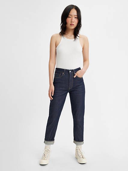 Get relaxed, effortless style in an instant. Our loose-fitting High-Waisted Boyfriend jeans are comfy and cool in equal measure, so what's not to love? Two birds, one stone. The quintessential relaxed fit, now with a flattering high rise Borrowed-from-the-boys look These jeans were crafted from premium selvedge denim and woven on a traditional narrow-width shuttle loom;making them highly covetable. Roll up the cuff to show off the woven fabric strip. Levi's Everyday Tapered Leg Jeans, Levi's Tapered Leg Jeans For Everyday, Levi's Relaxed Fit Tapered Leg Jeans, Two Birds One Stone, Levis Boyfriend Jeans, Japan Jeans, High Waisted Boyfriend Jeans, High Rise Boyfriend Jeans, Levis Outfit