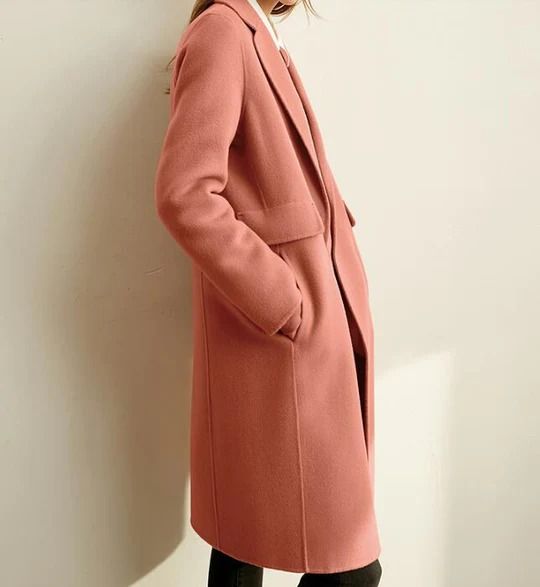 Women Coat Long Double Face Wool Coat Jacket 0959 – SimpleLinenLife Pink Wool Coat For Workwear, Pink Notch Lapel Outerwear For Fall, Elegant Pink Pea Coat For Winter, Elegant Pink Winter Pea Coat, Chic Long Pink Pea Coat, Classic Pink Wool Outerwear, Spring Wool Coat In Solid Color, Pink Wool Coat With Lapel Collar For Fall, Pink Single Breasted Pea Coat For Fall