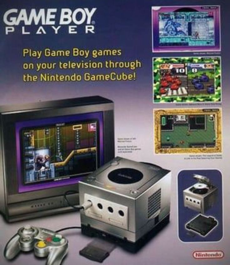 an advertisement for the nintendo game boy player, with video games in front of it