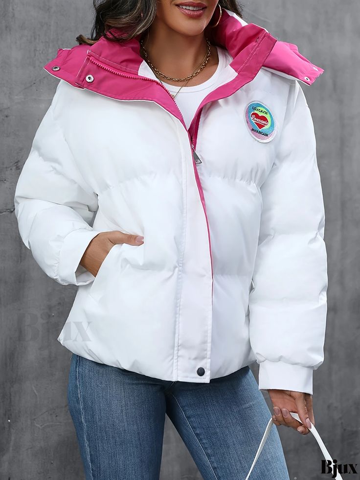 Bjux - Womens Casual Long Sleeve Winter Warm Hooded Jacket Coat with Zip Front, Stylish Outerwear Pink Winter Outerwear With Detachable Hood, Winter Pink Outerwear With Detachable Hood, Pink Outerwear With Double-lined Hood For Cold Weather, Casual Hooded Windbreaker With Padded Collar, Outdoor Outerwear With Detachable Hood And Stand Collar, Pink Outerwear With Adjustable Hood For Cold Weather, White Winter Outerwear For Streetwear, Pink Outerwear With Double-lined Hood For Streetwear, Pink Outerwear With Padded Collar For Cold Weather