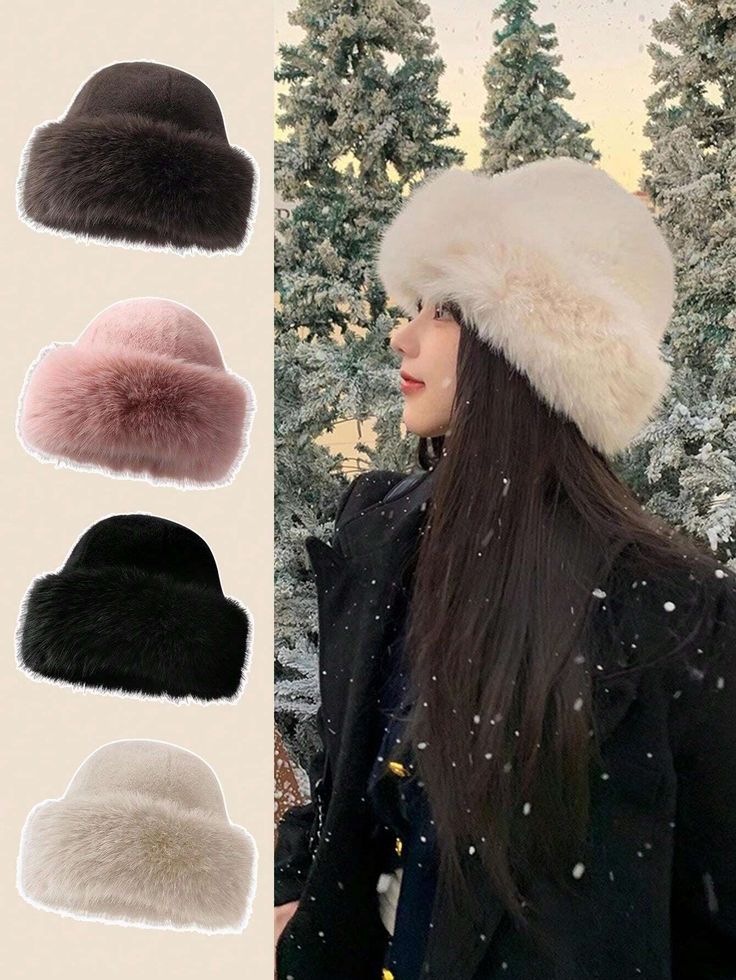 Fluffy Bucket Hat For Women, Winter Korean Style, Thickened Warm Soft Crown Hats | SHEIN USA Women Bucket Hat, Cute Winter Hats, Fluffy Bucket Hat, Winter Fur Hat, Crown Hat, Cute Hat, Hair Band Accessories, Future Style, Wide Headband