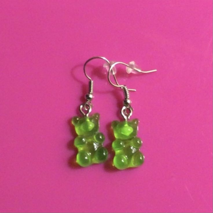 Surgical Steel Hooks With Silicone Back. Handmade By My Daughter Casual Green Jewelry For Party, Cheap Green Novelty Earrings, Green Novelty Dangle Earrings, Gummybear Earrings, Gummy Bears Jewelry, Gummy Bears Earrings, Square Crystal Earrings, Cubic Zirconia Hoop Earrings, Faux Pearl Earrings