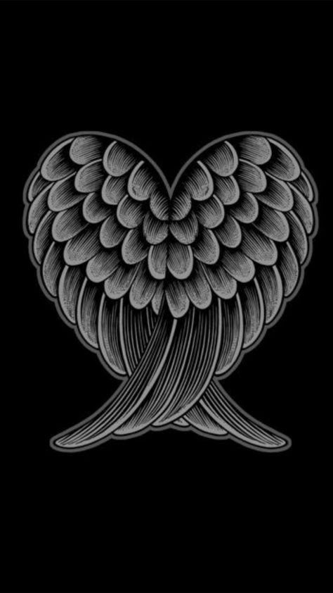 an artistic black and white drawing of a heart with wings