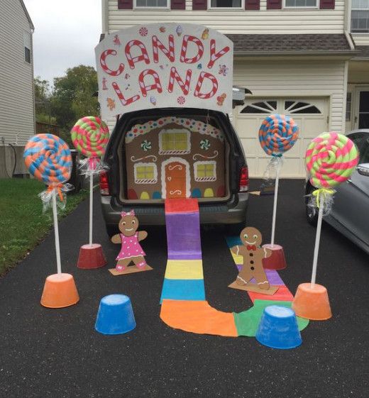 a truck with candy land decorations in the back