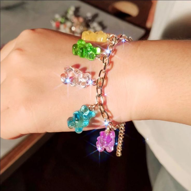 Material Zinc Alloy Cute Gummy Bear, Bear Bracelet, Rainbow Cartoon, Hand Chain Bracelet, Adjustable Bangle Bracelet, Bangles Making, Link Chain Bracelet, Bear Pendant, Hand Bracelet