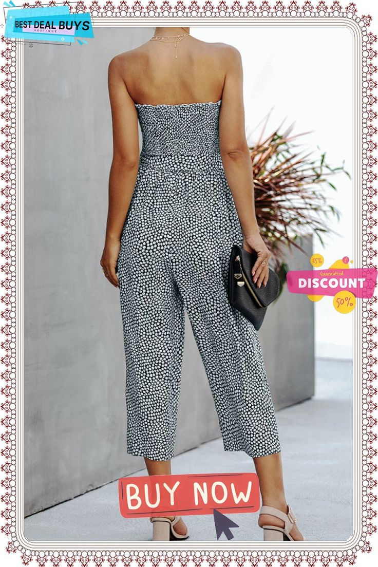 Elegant Print Buckle with Belt Strapless Regular Jumpsuits High Waist Strapless Jumpsuit For Summer, Casual Bandeau Strapless Jumpsuit For Day Out, Casual Strapless Jumpsuits And Rompers For Summer, Casual Bandeau Strapless Jumpsuit For Beach, Casual Bandeau Jumpsuits And Rompers For Spring, Casual Bandeau Strapless Jumpsuit For Summer, Casual Bandeau Jumpsuits And Rompers For Vacation, Casual Fitted Strapless Jumpsuit For Beach Season, Casual Strapless Jumpsuit For Beach Season