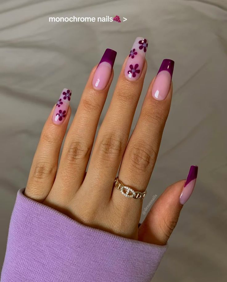 Dark Purple Prom Nails, Dark Summer Nails, Cute Purple Nails, Purple Nail Art, Purple Acrylic Nails, Purple Nail Designs, Girly Acrylic Nails, Her Nails, Acrylic Nails Coffin Short