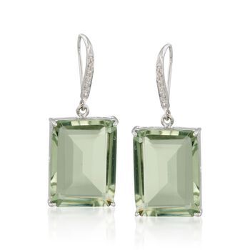 Ross-Simons - 31.00ct t.w. Green Prasiolite, .10ct t.w. Diamond Drop Earrings. Emerald cuts showcase the deep, lush hue of 31.00 ct. t.w. green prasiolite. Embellished with .10 ct. t.w. diamonds. Set in sterling silver. Hanging length is 1 1/2". Earwires, diamond green prasiolite drop earrings. Emerald Earrings Drop, Filigree Pendant Necklace, Diamond Earrings For Women, Fabulous Jewelry, Diamond Drops, Green Amethyst, Diamond Drop Earrings, Fine Jewellery Earrings, Sterling Earrings