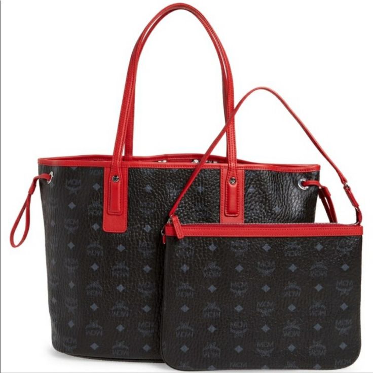 New! Beautiful And Authentic Mcm Liz Shopper Bag. This Beautiful Bag Is Reversible And Can Be Carried 2 Different Ways. Measurements 14’wx11’h And 7’d. Red Coated Canvas Bag With Detachable Handle, Luxury Reversible Shoulder Bag, Luxury Reversible Tote Bag, Luxury Reversible Tote Shoulder Bag, Designer Reversible Bags For Daily Use, Luxury Reversible Rectangular Shoulder Bag, Black Coated Canvas Shoulder Bag For Errands, Reversible Coated Canvas Tote Bag, Everyday Reversible Coated Canvas Bag