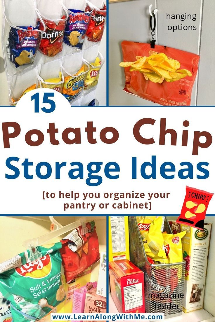 Get your pantry organized with one of these potato chip storage ideas.  15 ways to store chip bags to help tidy up your pantry or kitchen cabinet.

There are some ways to store chips on a pantry shelf, inside a cabinet and some hanging options to utilize vertical space.

#potatochipstorageideas  #pantryorganization  #pantryorganizationideas  #pantrystorage  #pantrystorageideas  #potatochipstorage Hanging Chips In Pantry, Pantry Organization Chip Bags, Storing Chip Bags In Pantry, How To Store Chips Bags In Pantry, Pantry Chips Organization, Chip Pantry Storage, Ways To Store Chips, Bread And Chip Storage Ideas, Pantry Organization For Chips