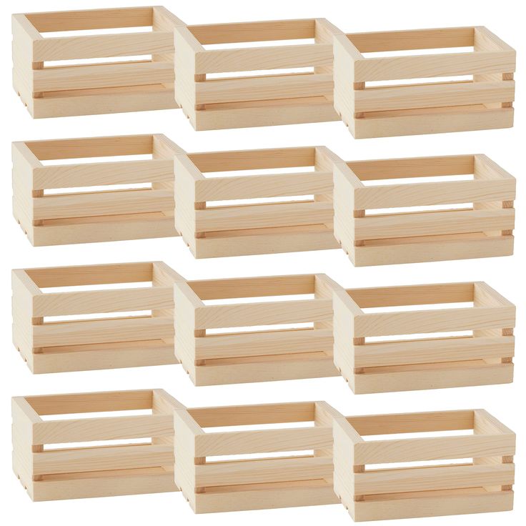 six wooden crates with dividers on each side