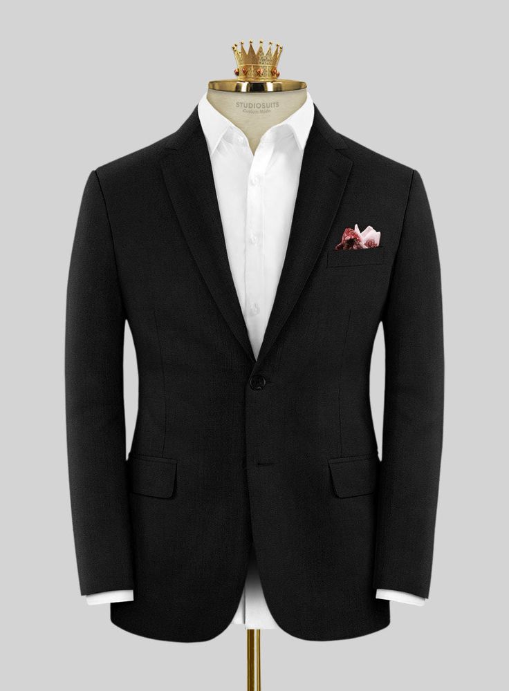 Elevate your style with the Bristol Orrado Black Jacket and stand out at your next celebration. Crafted from pure wool fabric, the soft black jacket offers you to make a statement with your presence out of the pack. This classy and elegant jacket makes you stand apart in any event.  Look Includes    Bristol Orrado Black Fabric  Two Button Jacket Style  Notch Lapel   Horn Royal Black Buttons  Single Vent  Three Cuff Buttons   You can change the look during customization if required. 
 
 Lining: V