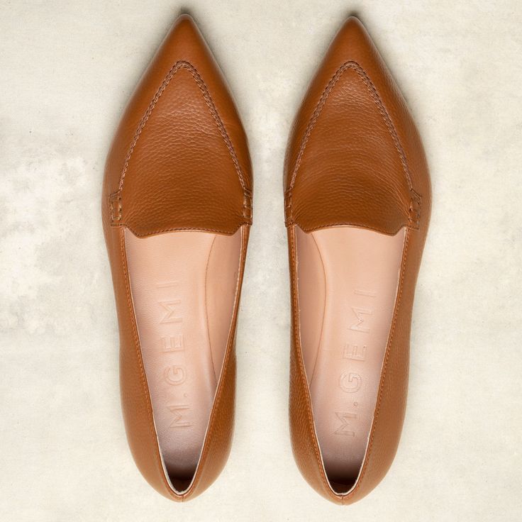 The Gia - Tan - Tumbled Calf Leather - M.Gemi Casual Pointed Toe Ballet Flats, Pointed Toe Flats With Branded Insole, Formal Brown Pointed Toe Flats With Flat Heel, Elegant Brown Pointed Toe Flats For Fall, Formal Brown Pointed Toe Flats, Brown Low Heel Pointed Toe Flats For Office, Casual Flats With Removable Insole And Pointed Toe, Brown Pointed Toe Flats With Low Heel For Office, Classic Brown Pointed Toe Flats For Formal Occasions