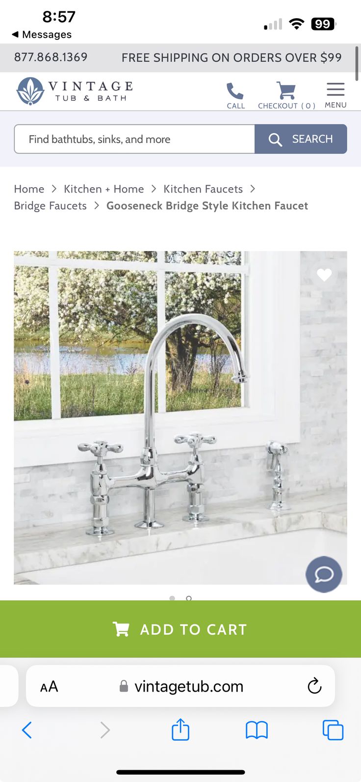 the website for vintage kitchen and bathtubs is displayed in this screenshote