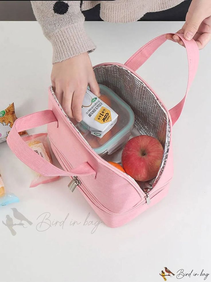 Bird in Bag - Womens Insulated Lunch Bag - Pink School Lunch Box Container Pink Rectangular Box Bag For Daily Use, Large Capacity Pink Lunch Bag, Pink Rectangular Lunch Bag With Removable Pouch, Pink Large Capacity Tote Lunch Bag, Large Capacity Pink Tote Lunch Bag, Large Capacity Pink Rectangular Lunch Bag, Rectangular Pink Lunch Bag For Everyday Use, Portable Rectangular Lunch Bag For Gift, Rectangular Portable Lunch Bag For Gift