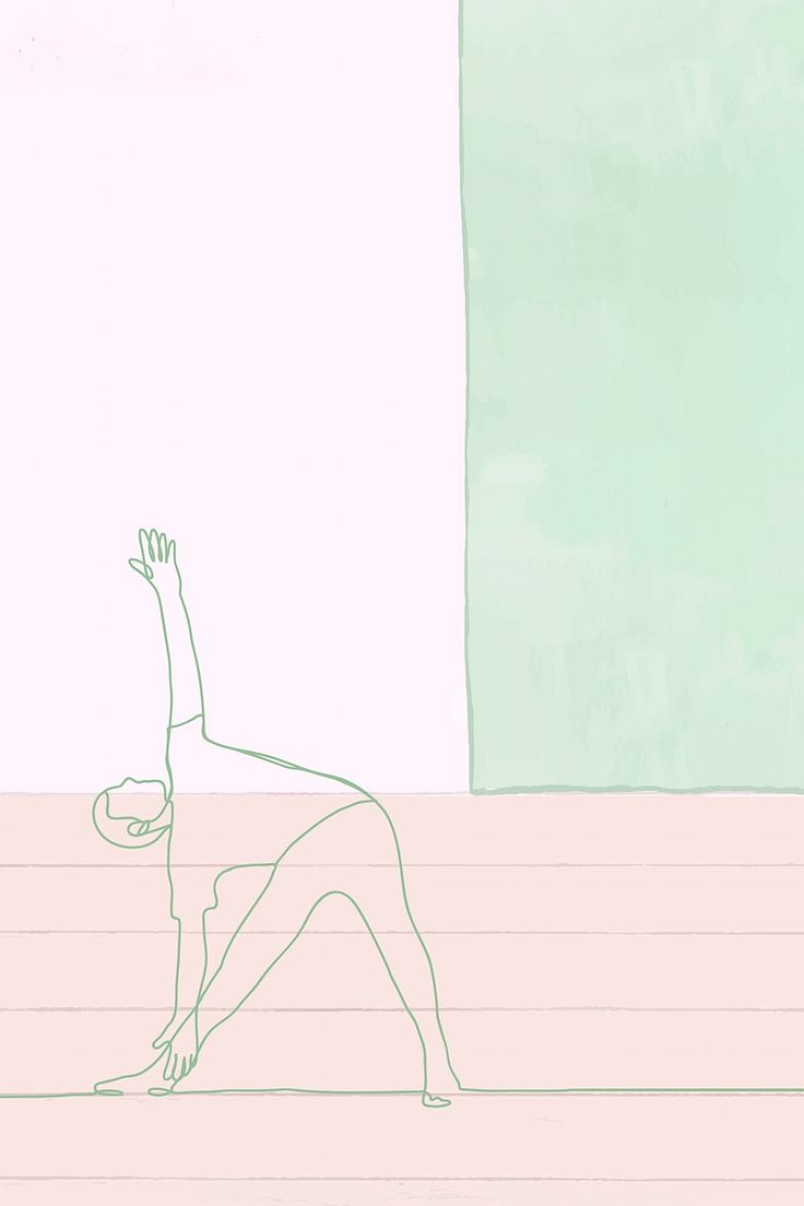 a drawing of a person doing yoga in front of a green and white wall with a pink background