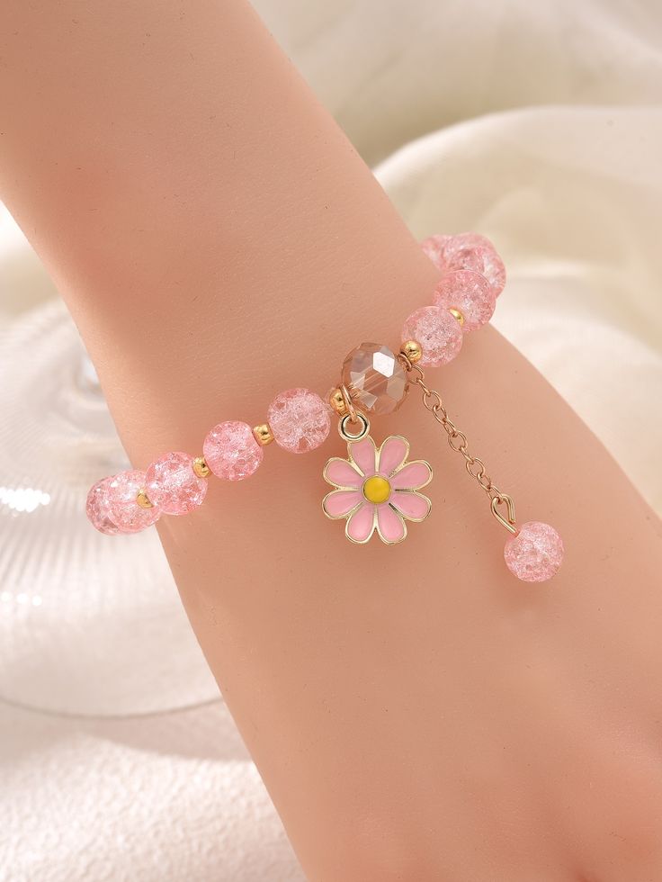 Pink  Collar  Glass   Embellished   Women's Fashion Jewelry Bracelet Ideas Aesthetic, Pink Bracelets, Anting Manik, Girly Bracelets, Gelang Manik-manik, Pretty Jewelry Necklaces, Christmas Festival, Bracelets Design, Rose Bonbon