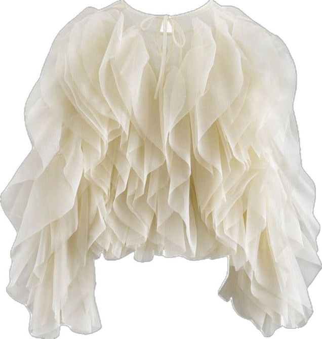 Cheap Trendy Blouse With Ruffles, Cheap Flowy Blouse With Ruffle Hem, Cheap Chiffon Blouse For Fall, Affordable Flowy Ruffle Sleeve Blouse, Luxury Cream Tops With Ruffles, Affordable Blue Chiffon Top, Affordable Flowy Chiffon Blouse, Cheap Feminine Chiffon Tops, Luxury Long Sleeve Tops With Ruffles