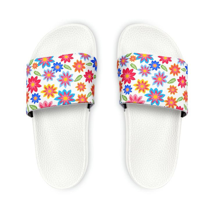 Take on the summer heat with style thanks to these personalized slide sandals for women. Made with PU outsoles and an edge-to-edge strap customization that will never peel, crack, or fade, these sandals feature a high-end quality factor comparable to household-name brands. The straps are made with neoprene and polyester to avoid chafing while the ergonomic sole keeps discomfort at bay. .: Material: 100% PU (polyurethane) outsoles / polyester & neoprene straps .: Black & white outsole color optio White Trendy Slip-on Jelly Sandals, Trendy Synthetic Sandals With Cushioned Footbed, Trendy Slip-on Platform Slippers For Vacation, Trendy Slip-on Platform Slippers For Summer, Non-slip Jelly Sandals For Spring, Summer Slip-on Sport Sandals With Removable Insole, Trendy Slip-on Synthetic Slippers, Trendy Slippers With Textured Footbed, Trendy Non-slip Slip-on Sandals