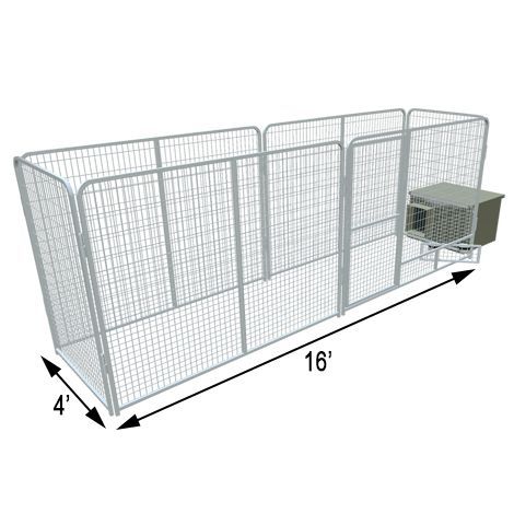 a white dog kennel with its door open and the top half closed, showing an enclosure