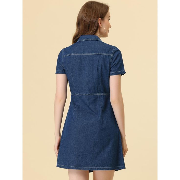 In easy denim, this elegant jean dress is a perfect summer essential. With short sleeves, a point collar, and a chest pocket design, this is a fashion-charming piece for your wardrobe. A stylish half-placket denim dress with a well-cut is meant to be worn every day. You can pair it with your favorite high heels, sandals, or plimsolls for a casual look. Button Down Denim Dress, Maxi Bodycon Dress, Denim Short Dresses, Jean Dress, Midi Shift Dress, High Heels Sandals, Mini Skater Dress, Summer Essential, Heels Sandals